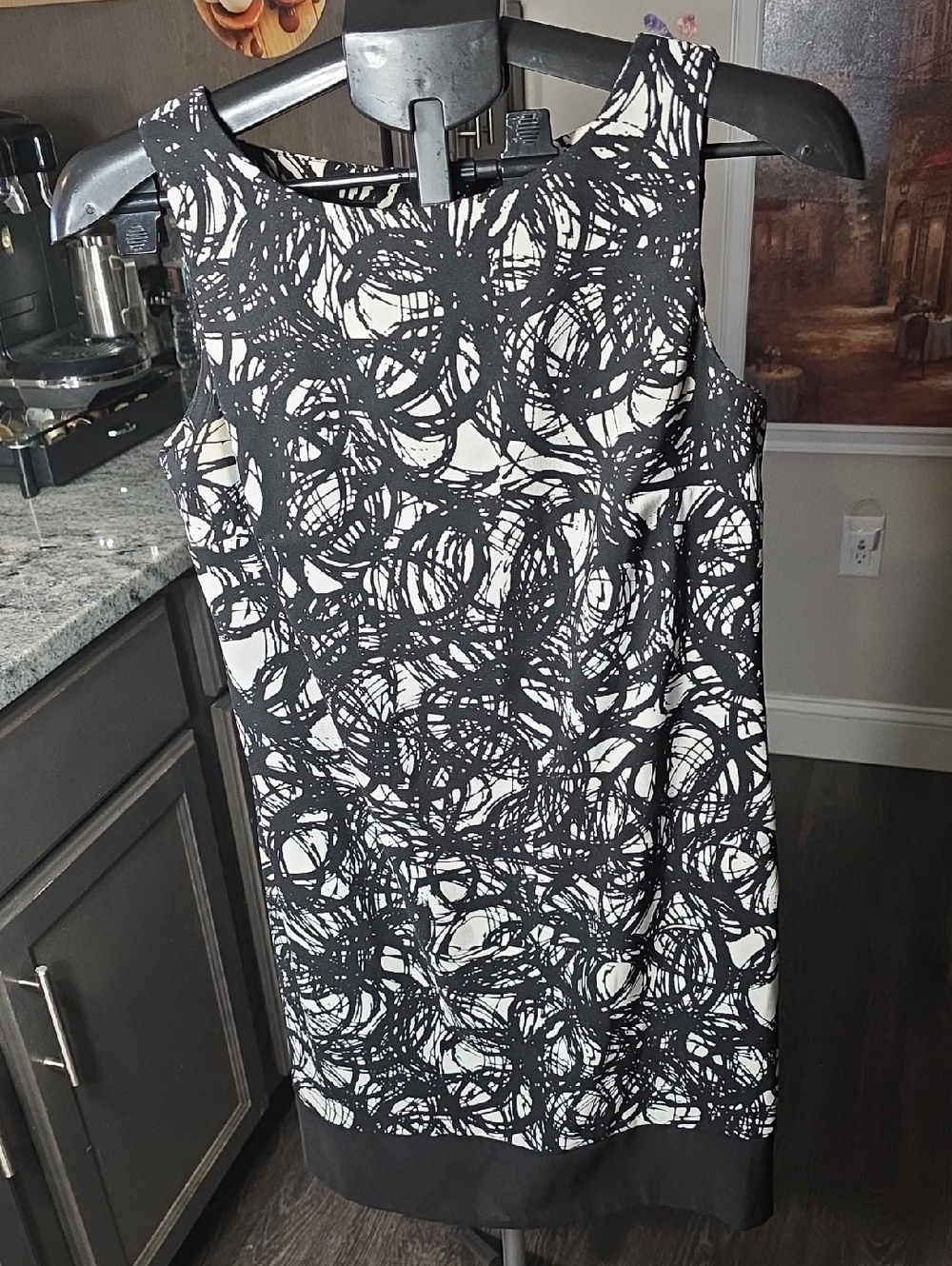 AB Studio Black and White Scribble-Print Dress